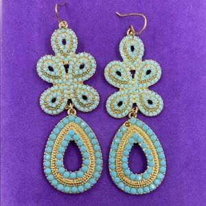 💛 Stella & Dot Gold Turquoise Capri Chandelier Earrings
